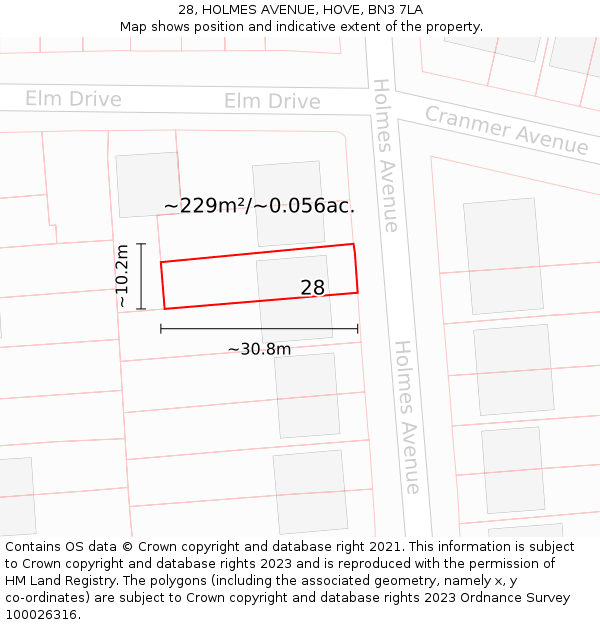 28, HOLMES AVENUE, HOVE, BN3 7LA: Plot and title map