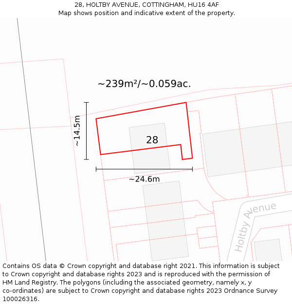 28, HOLTBY AVENUE, COTTINGHAM, HU16 4AF: Plot and title map