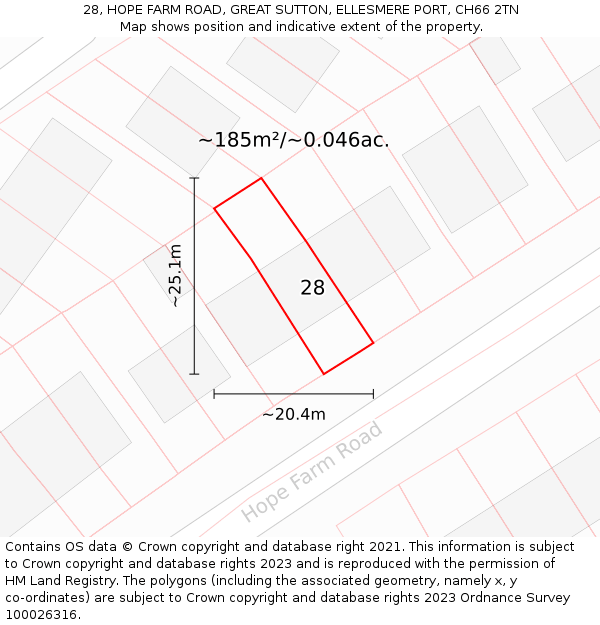 28, HOPE FARM ROAD, GREAT SUTTON, ELLESMERE PORT, CH66 2TN: Plot and title map