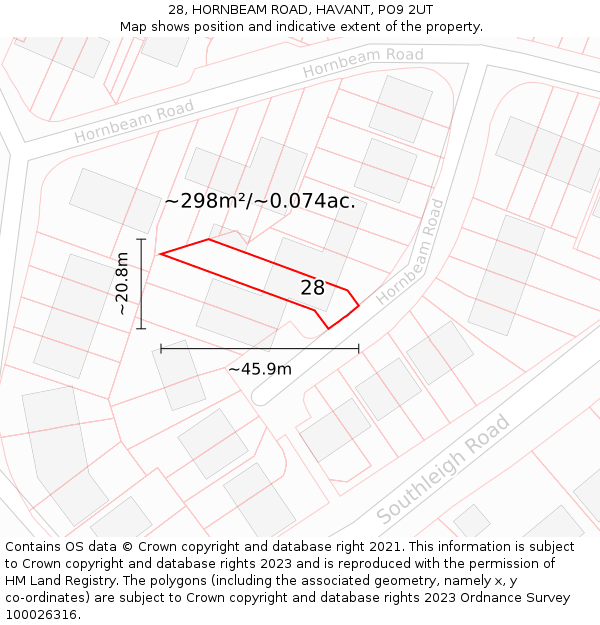 28, HORNBEAM ROAD, HAVANT, PO9 2UT: Plot and title map
