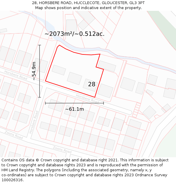 28, HORSBERE ROAD, HUCCLECOTE, GLOUCESTER, GL3 3PT: Plot and title map