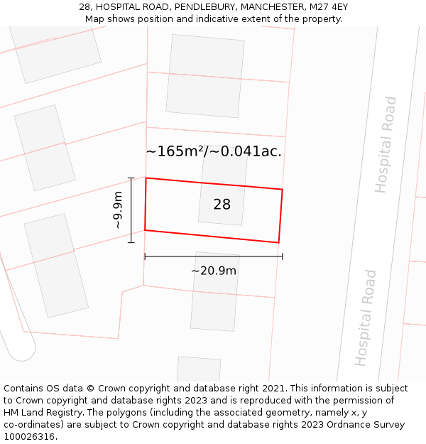 28, HOSPITAL ROAD, PENDLEBURY, MANCHESTER, M27 4EY: Plot and title map