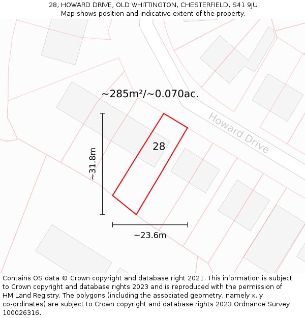28, HOWARD DRIVE, OLD WHITTINGTON, CHESTERFIELD, S41 9JU: Plot and title map