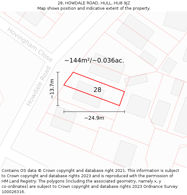 28, HOWDALE ROAD, HULL, HU8 9JZ: Plot and title map