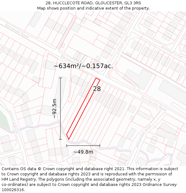 28, HUCCLECOTE ROAD, GLOUCESTER, GL3 3RS: Plot and title map