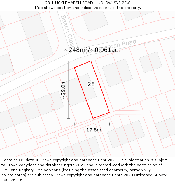 28, HUCKLEMARSH ROAD, LUDLOW, SY8 2PW: Plot and title map