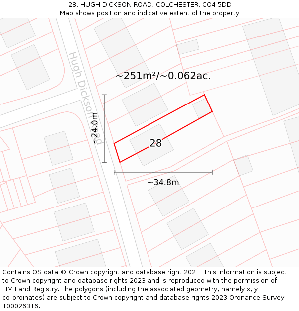 28, HUGH DICKSON ROAD, COLCHESTER, CO4 5DD: Plot and title map