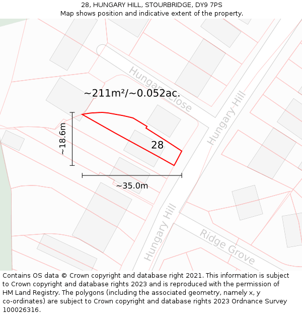 28, HUNGARY HILL, STOURBRIDGE, DY9 7PS: Plot and title map