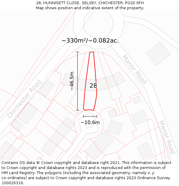 28, HUNNISETT CLOSE, SELSEY, CHICHESTER, PO20 0FH: Plot and title map