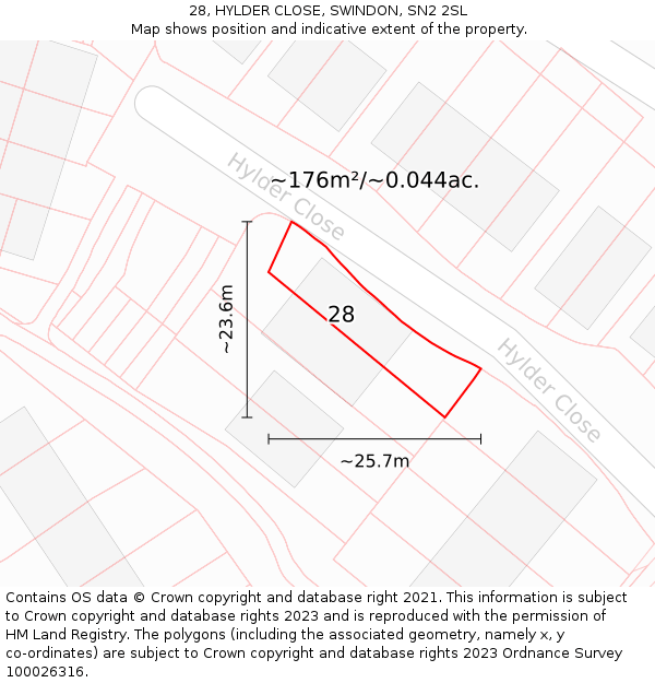 28, HYLDER CLOSE, SWINDON, SN2 2SL: Plot and title map