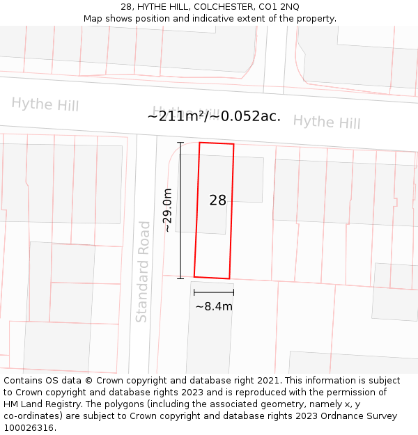 28, HYTHE HILL, COLCHESTER, CO1 2NQ: Plot and title map