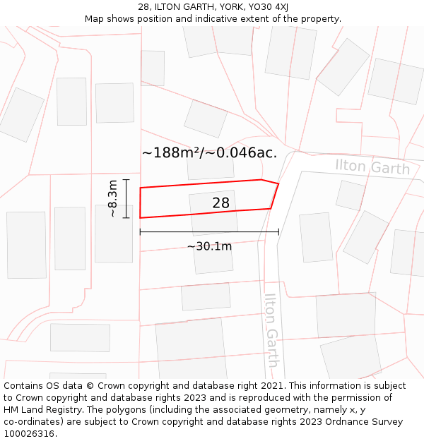 28, ILTON GARTH, YORK, YO30 4XJ: Plot and title map