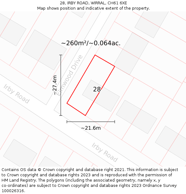 28, IRBY ROAD, WIRRAL, CH61 6XE: Plot and title map