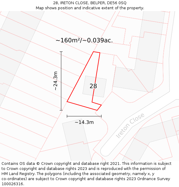 28, IRETON CLOSE, BELPER, DE56 0SQ: Plot and title map