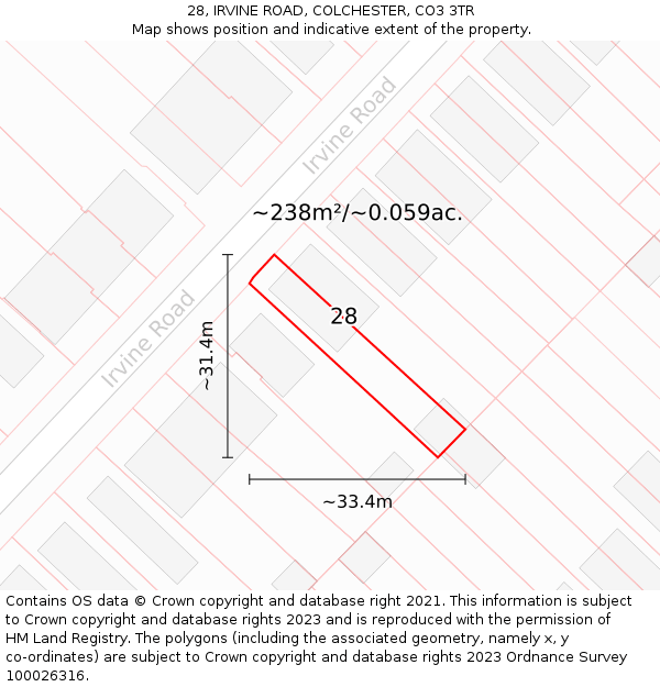 28, IRVINE ROAD, COLCHESTER, CO3 3TR: Plot and title map