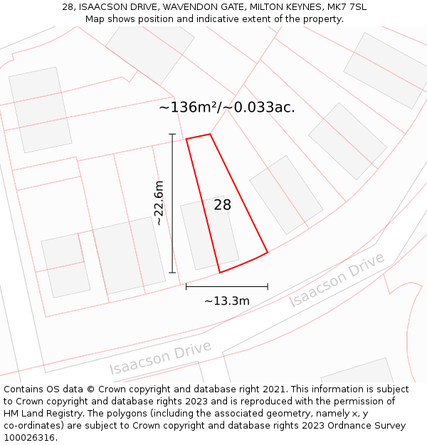 28, ISAACSON DRIVE, WAVENDON GATE, MILTON KEYNES, MK7 7SL: Plot and title map