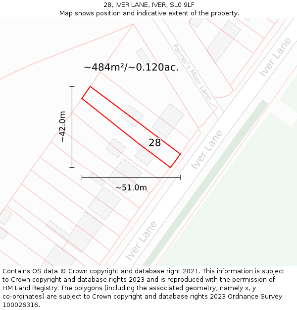 28, IVER LANE, IVER, SL0 9LF: Plot and title map