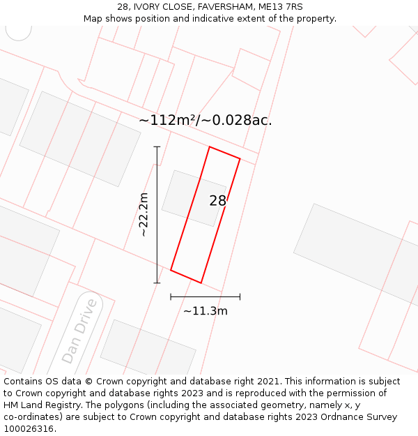 28, IVORY CLOSE, FAVERSHAM, ME13 7RS: Plot and title map