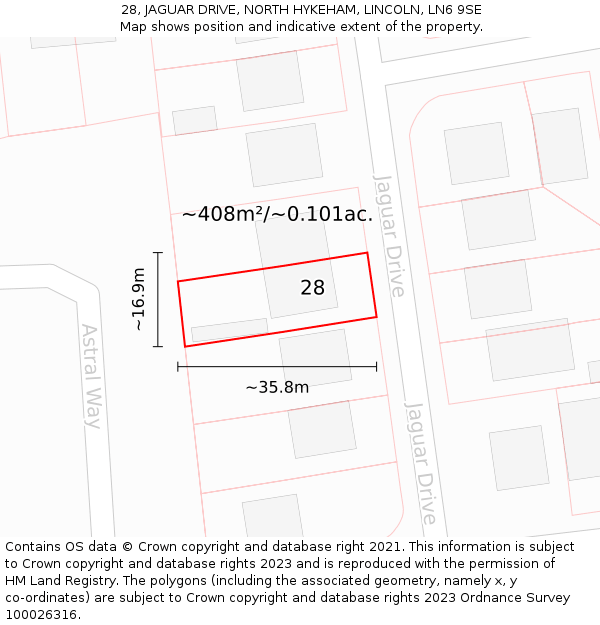 28, JAGUAR DRIVE, NORTH HYKEHAM, LINCOLN, LN6 9SE: Plot and title map