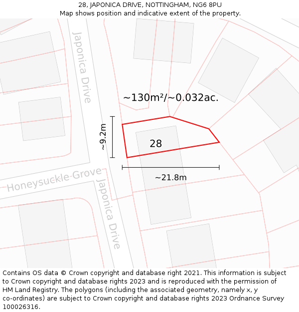 28, JAPONICA DRIVE, NOTTINGHAM, NG6 8PU: Plot and title map