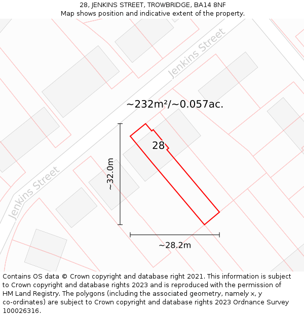 28, JENKINS STREET, TROWBRIDGE, BA14 8NF: Plot and title map