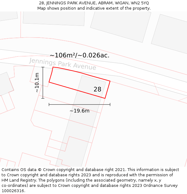 28, JENNINGS PARK AVENUE, ABRAM, WIGAN, WN2 5YQ: Plot and title map