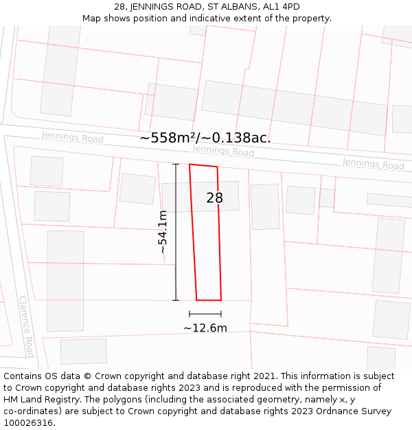 28, JENNINGS ROAD, ST ALBANS, AL1 4PD: Plot and title map