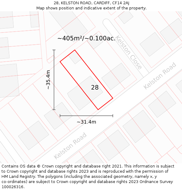 28, KELSTON ROAD, CARDIFF, CF14 2AJ: Plot and title map