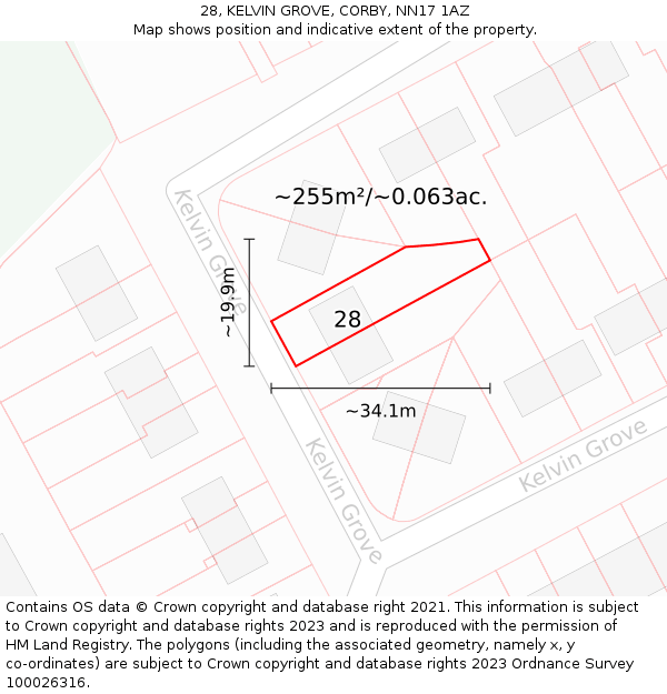 28, KELVIN GROVE, CORBY, NN17 1AZ: Plot and title map