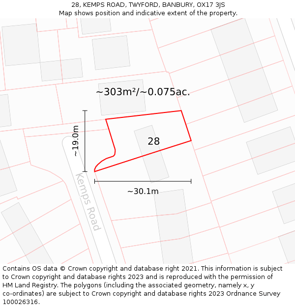 28, KEMPS ROAD, TWYFORD, BANBURY, OX17 3JS: Plot and title map