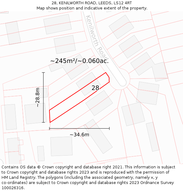 28, KENILWORTH ROAD, LEEDS, LS12 4RT: Plot and title map