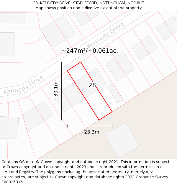 28, KENNEDY DRIVE, STAPLEFORD, NOTTINGHAM, NG9 8HT: Plot and title map