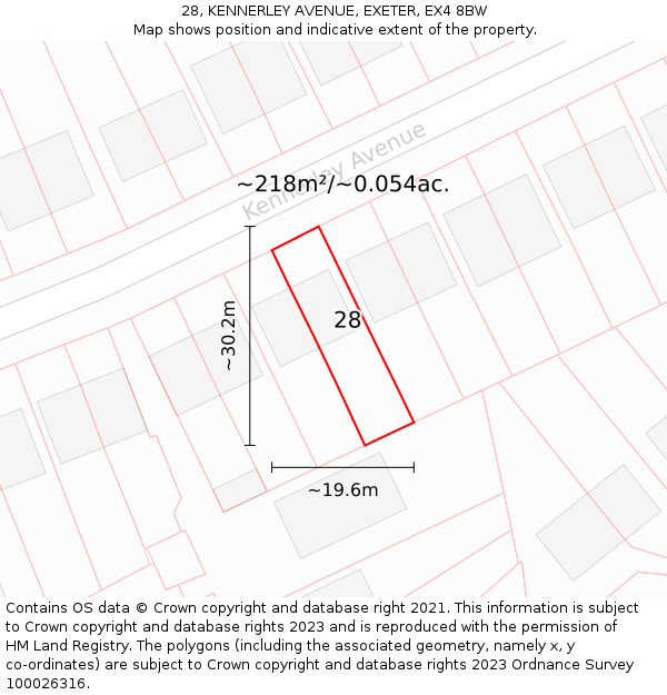 28, KENNERLEY AVENUE, EXETER, EX4 8BW: Plot and title map