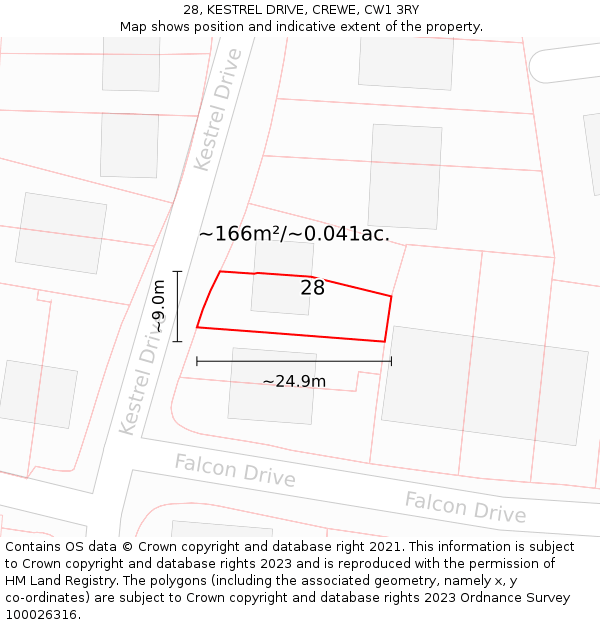 28, KESTREL DRIVE, CREWE, CW1 3RY: Plot and title map