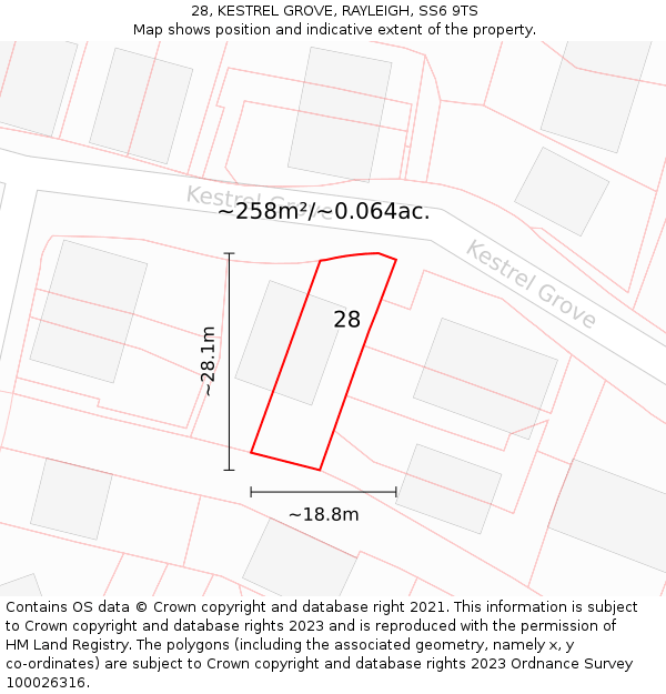 28, KESTREL GROVE, RAYLEIGH, SS6 9TS: Plot and title map