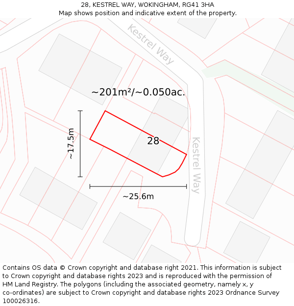 28, KESTREL WAY, WOKINGHAM, RG41 3HA: Plot and title map