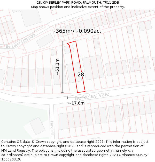 28, KIMBERLEY PARK ROAD, FALMOUTH, TR11 2DB: Plot and title map