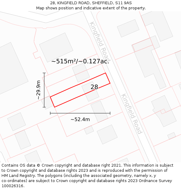 28, KINGFIELD ROAD, SHEFFIELD, S11 9AS: Plot and title map