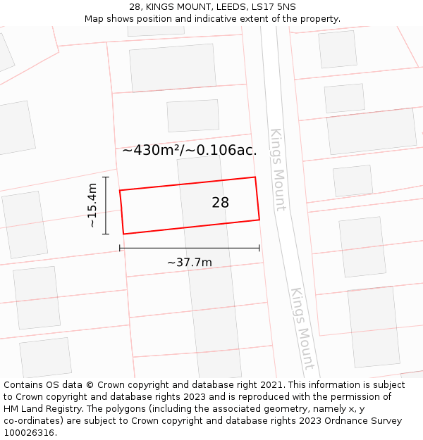 28, KINGS MOUNT, LEEDS, LS17 5NS: Plot and title map