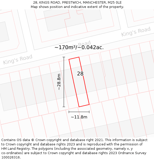 28, KINGS ROAD, PRESTWICH, MANCHESTER, M25 0LE: Plot and title map