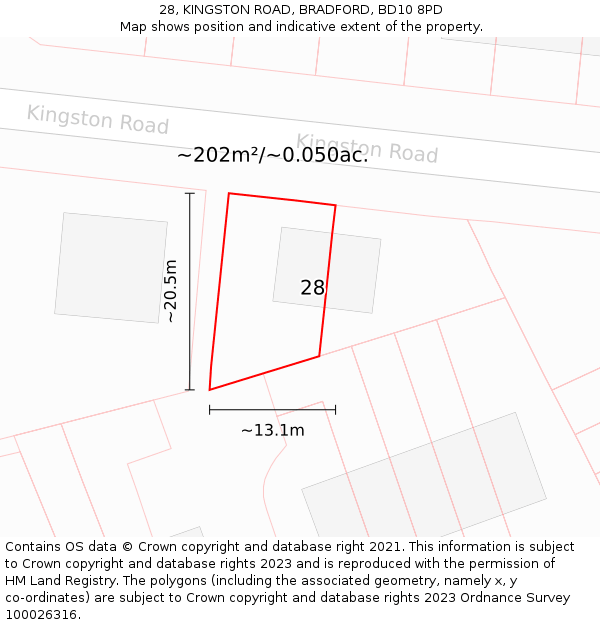 28, KINGSTON ROAD, BRADFORD, BD10 8PD: Plot and title map