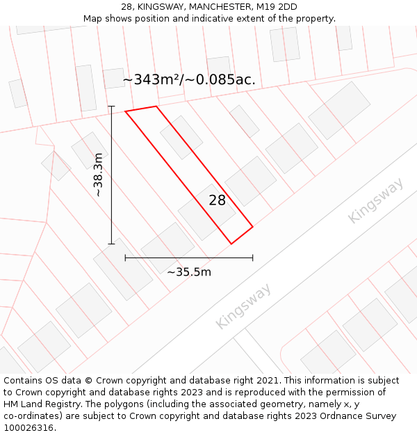 28, KINGSWAY, MANCHESTER, M19 2DD: Plot and title map