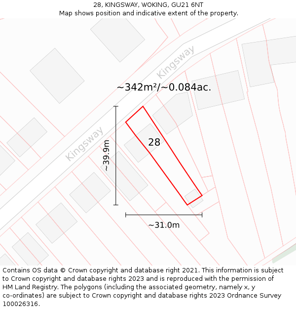 28, KINGSWAY, WOKING, GU21 6NT: Plot and title map