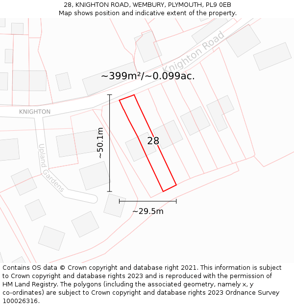 28, KNIGHTON ROAD, WEMBURY, PLYMOUTH, PL9 0EB: Plot and title map