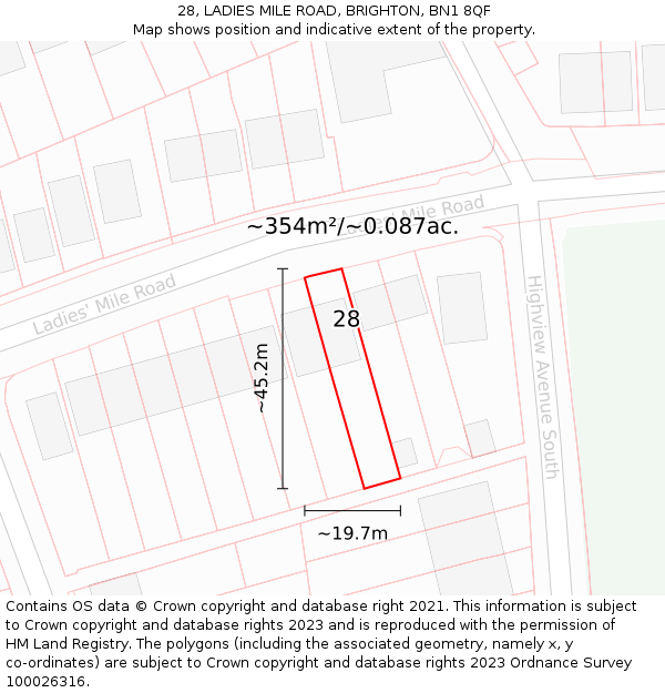 28, LADIES MILE ROAD, BRIGHTON, BN1 8QF: Plot and title map