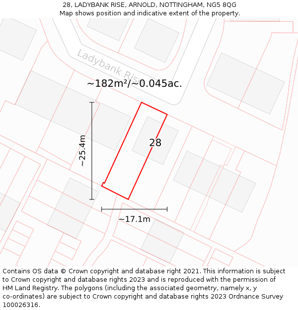 28, LADYBANK RISE, ARNOLD, NOTTINGHAM, NG5 8QG: Plot and title map