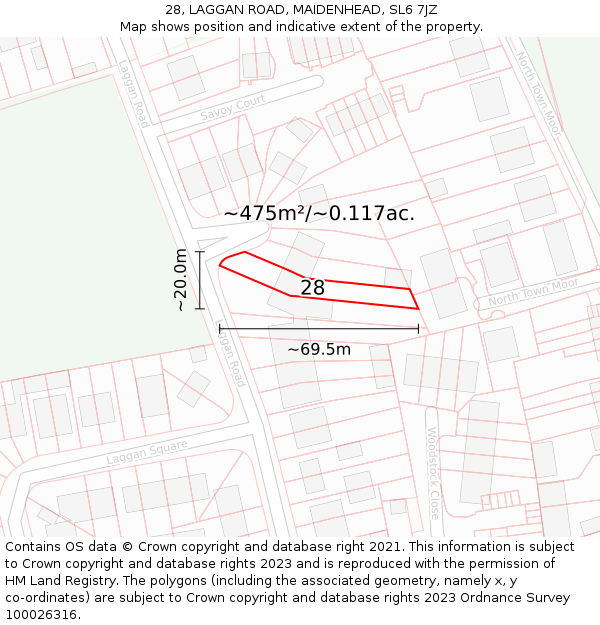 28, LAGGAN ROAD, MAIDENHEAD, SL6 7JZ: Plot and title map