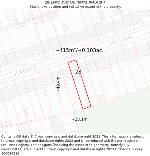 28, LAIRD AVENUE, GRAYS, RM16 2NP: Plot and title map