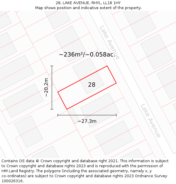 28, LAKE AVENUE, RHYL, LL18 1HY: Plot and title map