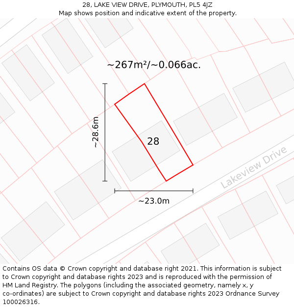 28, LAKE VIEW DRIVE, PLYMOUTH, PL5 4JZ: Plot and title map